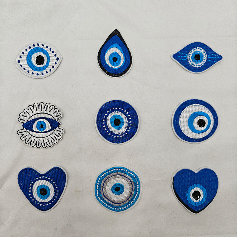 眼睛刺绣蓝眼布贴电脑绣花衣裤包帽补丁贴跨境批发套装组合供应货