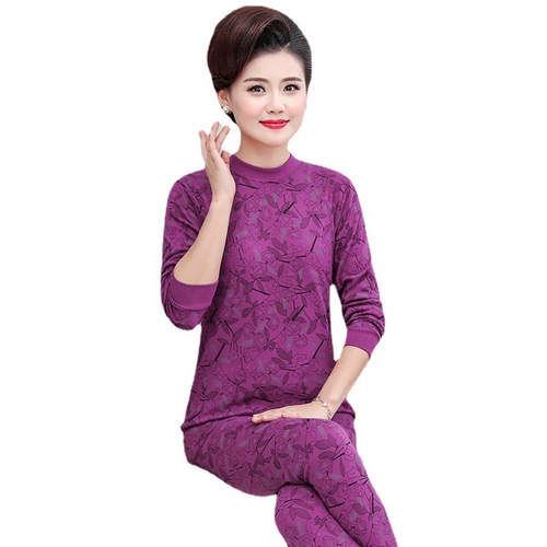 Middle-aged and elderly women's autumn clothes and long pants women's pure cotton thermal underwear for the elderly mother's cotton sweater thin large size autumn and winter suit