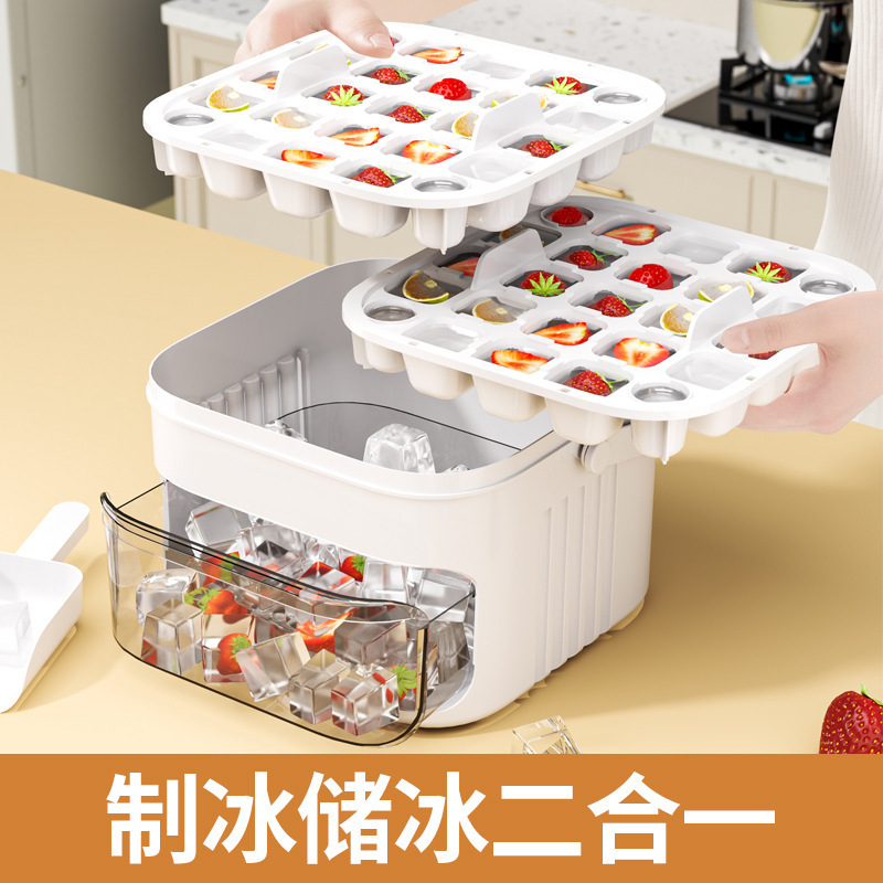 Presione el molde de cubitos de hielo de la rejilla de hielo Caja de hielo de grado alimenticio Molde de artefacto de hockey sobre hielo congelado Almacenamiento de hielo de gran capacidad Refrigerador doméstico
