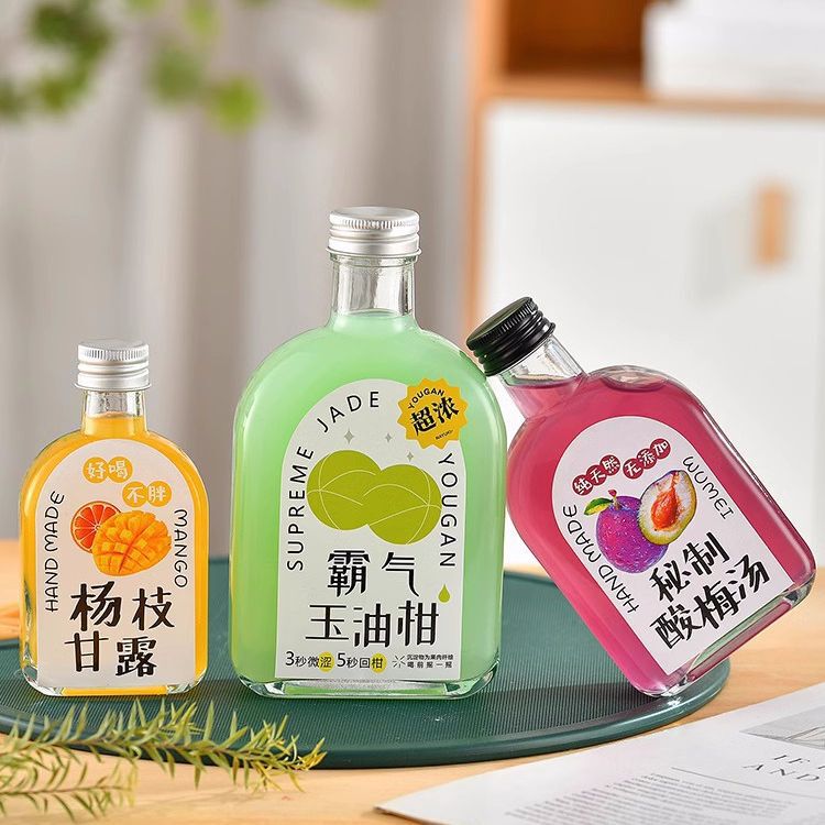 200ml fruit juice drink glass bottle cold extract coffee sealed bottle for milk tea shop