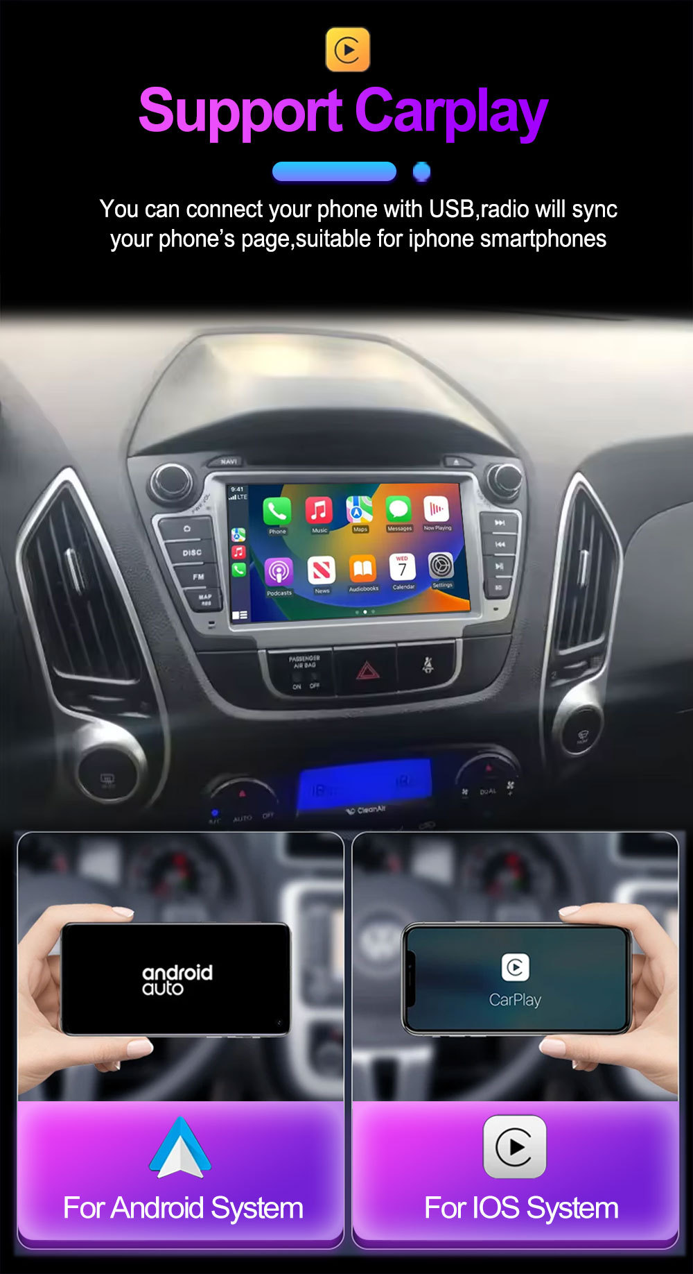 Suitable for 7inch Hyundai Ix35 Android Car Gps High-Definition Screen Mp5 Bluetooth Navigation All-In-One Device Carplay