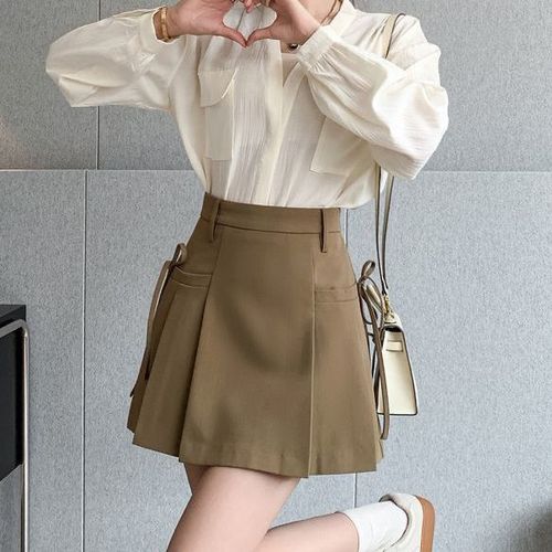 2024 Irregular Suit Skirt for Girls - Spring and Summer High-Waisted A-Line Pleated Short Skirt for Petite Girls