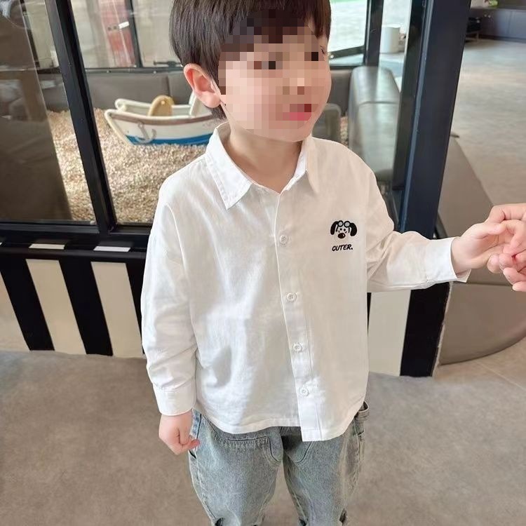 Camisas de mangas largas de algodón para niños bordados de estilo extranjero versátiles 2025 otoño primavera y otoño camisa blanca con solapa