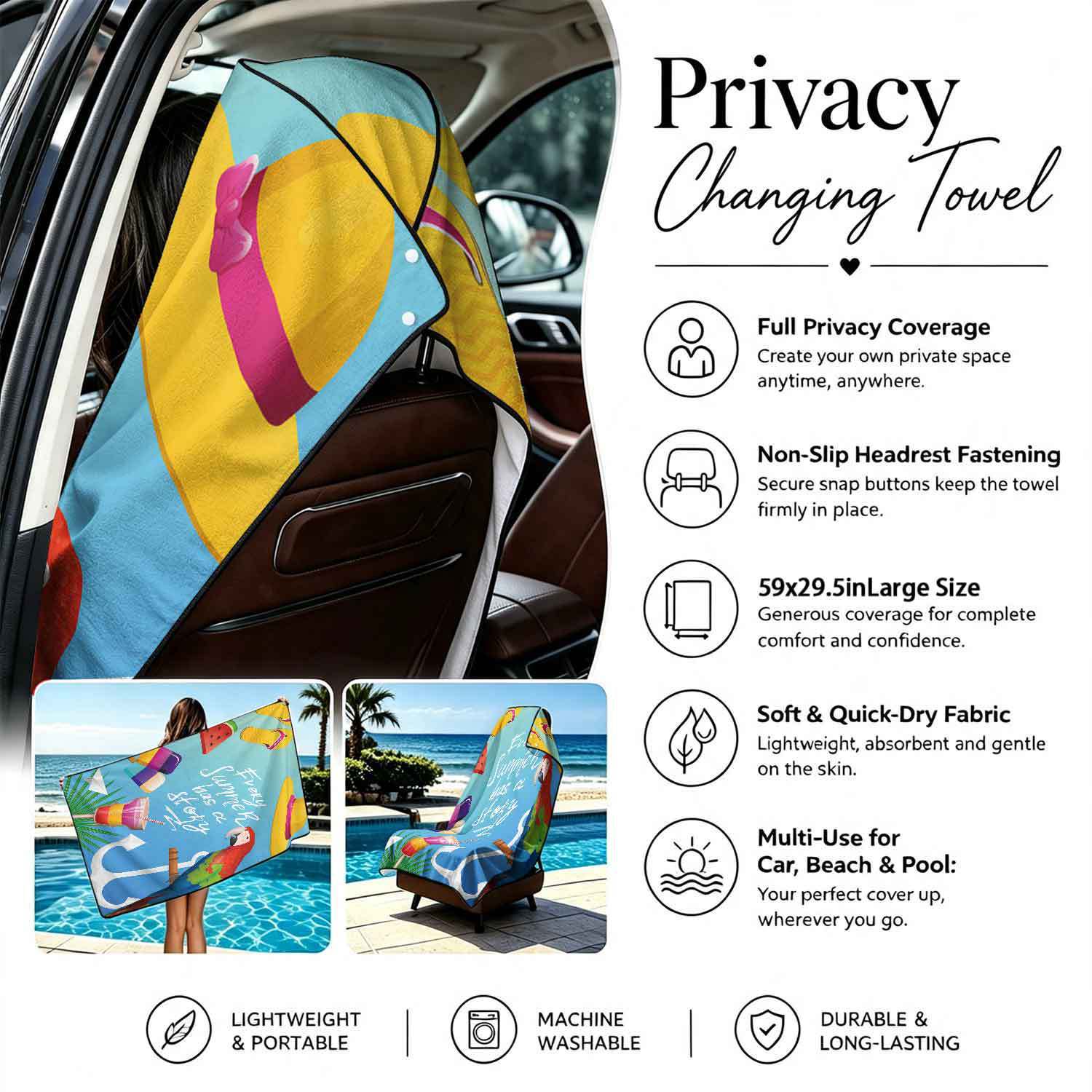 Summer bath towel and car seat cover 2-in-1, ultra-fine fiber outdoor beach and car dual-use universal seat cushion