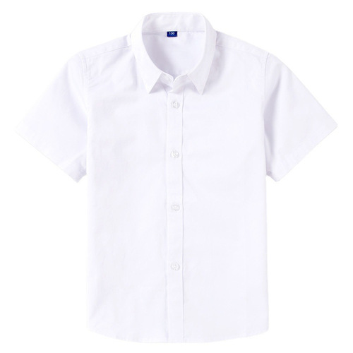 Boys' white shirt, short-sleeved pure cotton summer thin section, middle and large children, primary school uniforms, performance clothes, children's white shirt