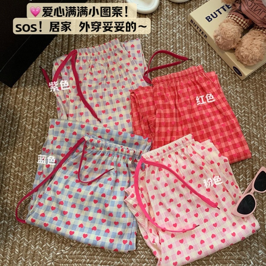 Plaid Casual Wide-leg Pants Women's Summer Pajama Pants High Waist Straight Pants Loose Walking Pants Hangting Trousers