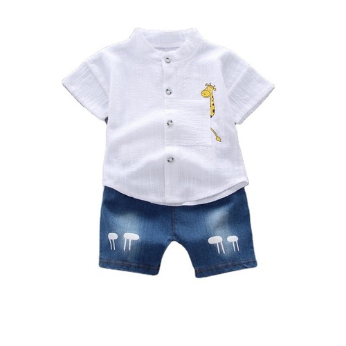 Export Trade Korean Version Children's Clothing Summer New Style Small and Medium Children Boys' Cross-border New Cartoon Shirt Jeans Suit 2 Pieces