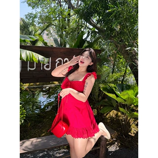 欣甜【梦游爱丽丝】绝美微胖大码女装红色收腰连衣裙
