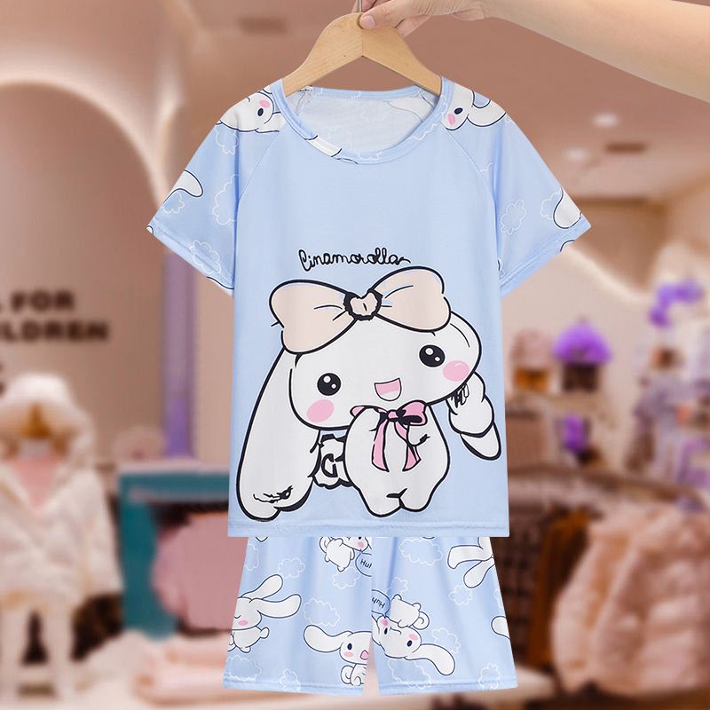 Pijamas de verano delgados de algodón de manga corta pantalones cortos de dibujos animados perros yu Gui niños niñas set de ropa de bebé