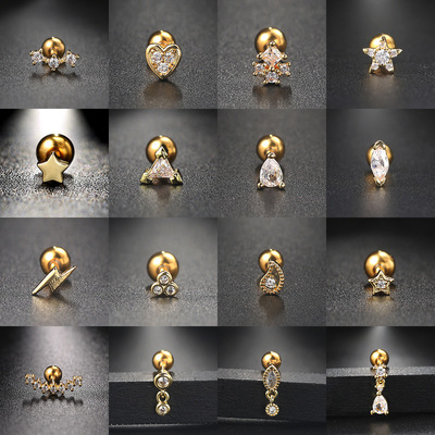 Europe and America Popular zircon puncture Bone nail originality Geometry modelling stainless steel Screw Ear Studs Cross border Earrings