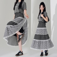 学院风甜美波点层层花边蛋糕半身裙女夏季日系温柔风a字大摆长裙