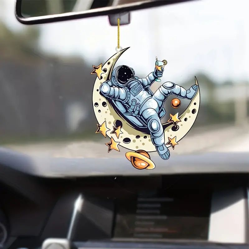 Nuevo colgante de astronauta lunar transfronterizo acrílico plano para el espejo retrovisor interior del automóvil decoración colgante de llavero