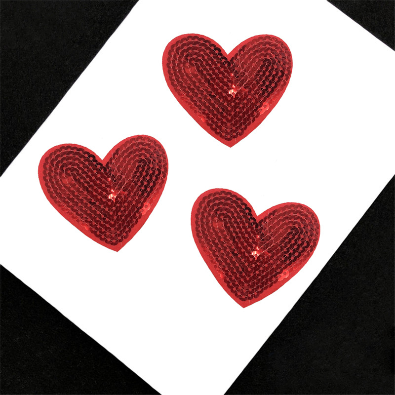 亮片红色爱心布贴外套装饰心形辅料背胶补丁贴裤子修饰厂家直供