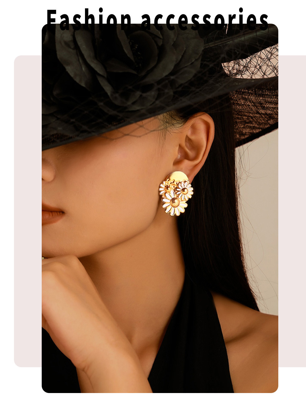 Boucles d'oreilles chrysanthème de style INS européen et américain Boucles d'oreilles goutte à goutte d'huile de marguerite en acier au titane Boucles d'oreilles rétro de tempérament pour femmes_voghion.com