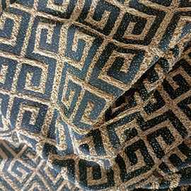 针织金属丝提花 复古金属丝几何提花面料 金丝几何提花针织布