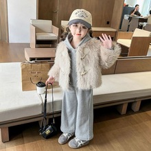 女童秋冬皮草套装2025新款女宝宝加绒加厚冬装儿童洋气时髦三件套