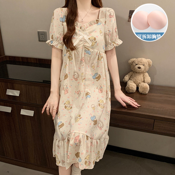 2025 nuevo mikko con cojín de pecho pijama de verano mujer nubes de algodón de manga corta japonesa inns lindos pijamas ropa para el hogar