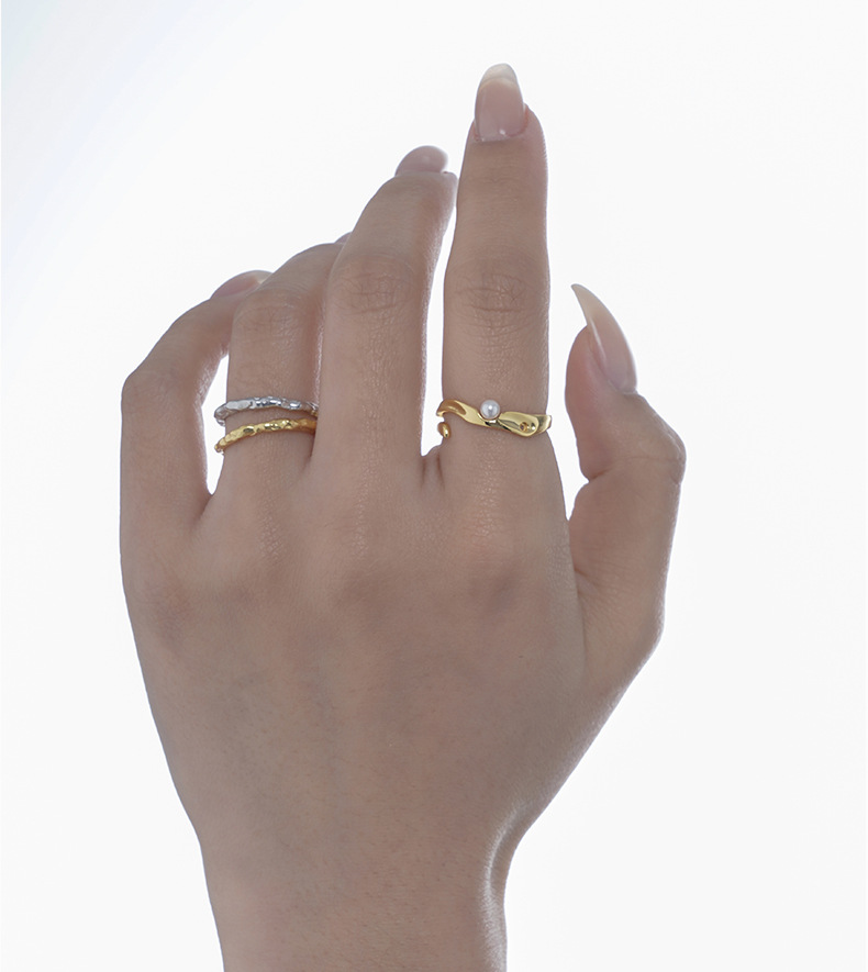 Fashion Irregular Sterling Silver Plating Artificial Pearls Open Ring 1 Piece