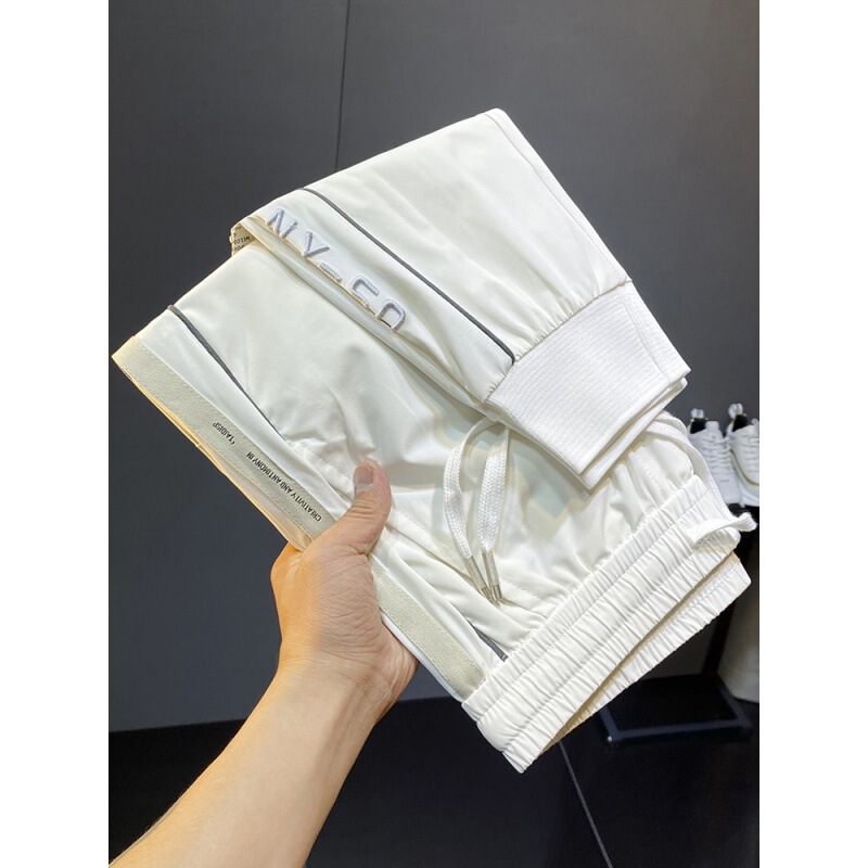 Silky Soft Ice Silk Ultra-thin Sports Pants Men's 2022 Summer Leg Letter Embroidery Men's Casual Cropped Pants