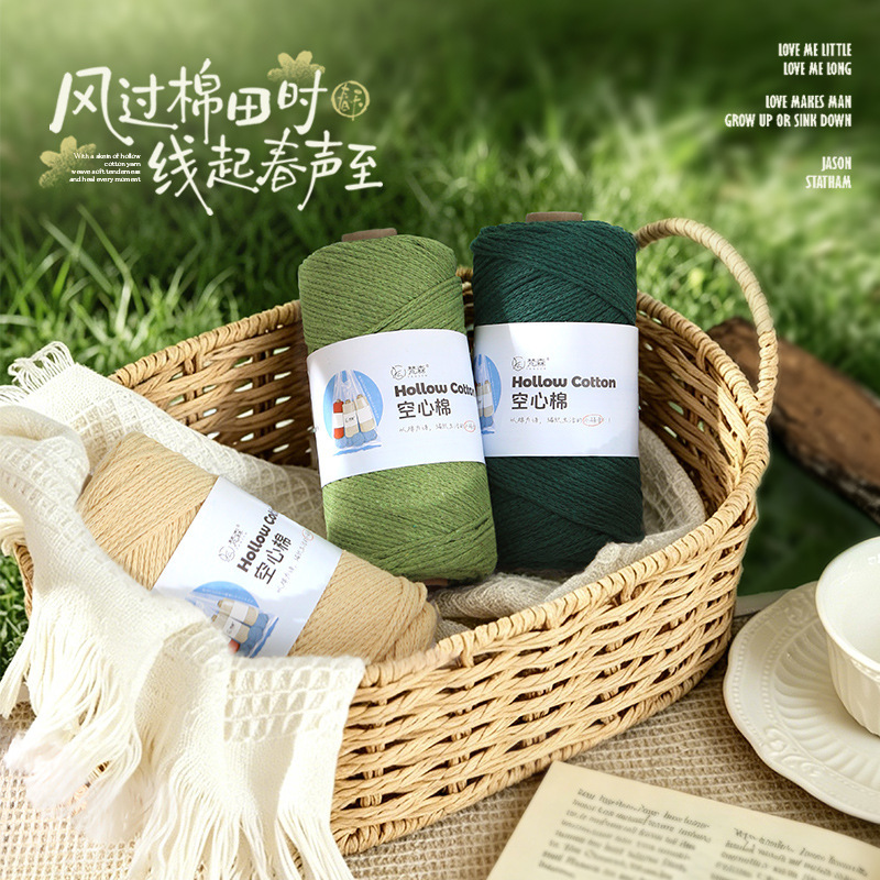 Round Strand Hollow Cotton Thread 2mm Medium Thick Cotton Linen Thread for Handmade Knitting DIY Crochet Hats and Bags Korean Round Strand Thread