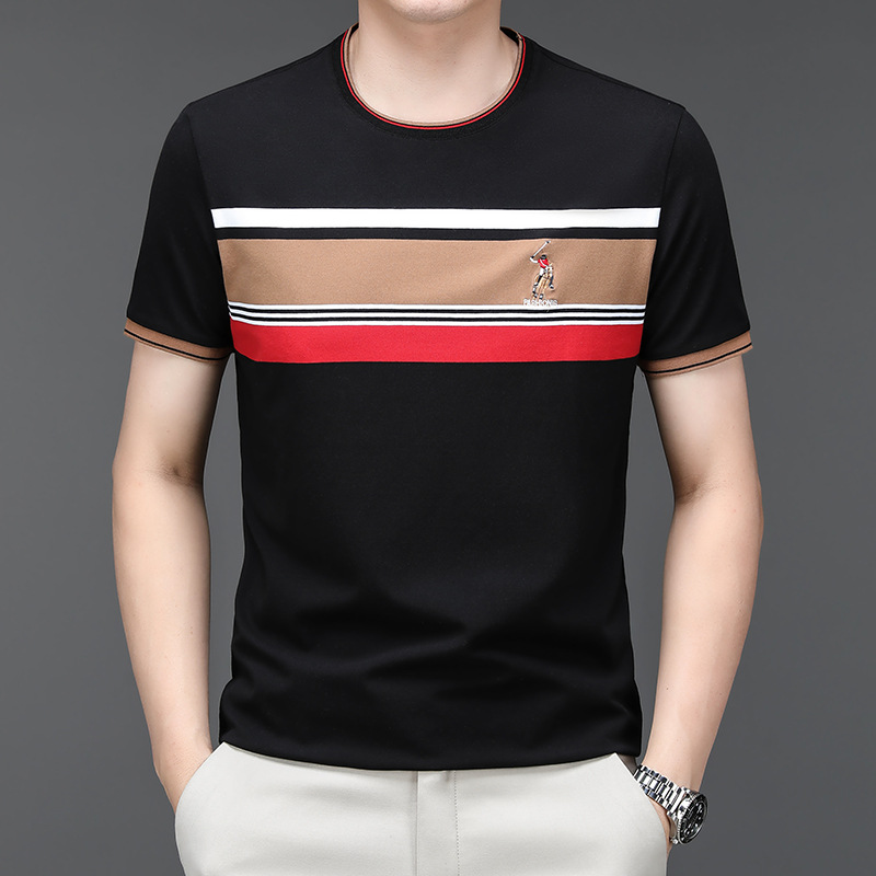 Mingdi Mouse – T-shirt à manches courtes et col rond pour homme, Polo d'affaires à rayures en pur coton, nouvelle collection été 2024_voghion.com