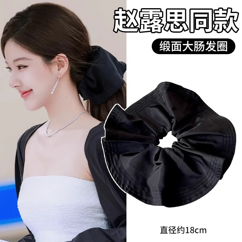 Alta sensación de satén negro anillo de cabello de intestino grueso tocado red 2025 nueva cuerda de cabello de cabello de cola de caballo