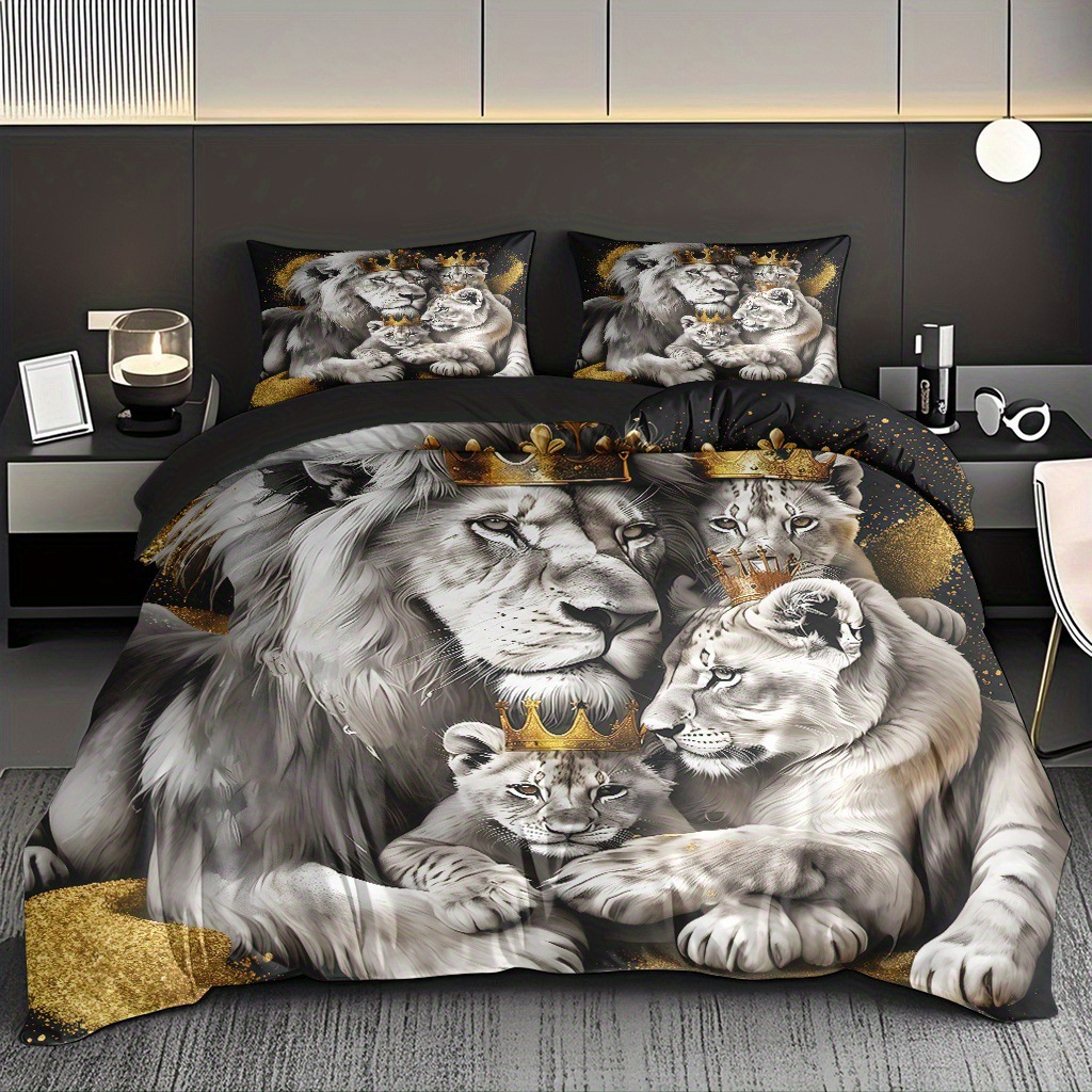 TEMU / JIT transfronterizo abrasivo textil doméstico impresión digital león colcha de cama Kit piel transpirable para diseñar