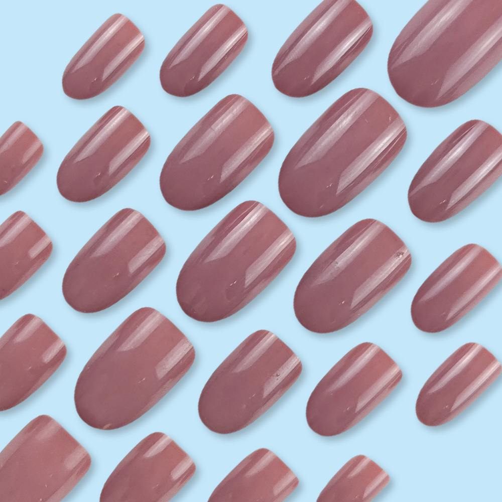 Ventas transfronterizas calientes sólidas de frijol, uñas ovales suaves y elegantes, estilo diario de usar uñas 24 piezas de parche de uñas terminado