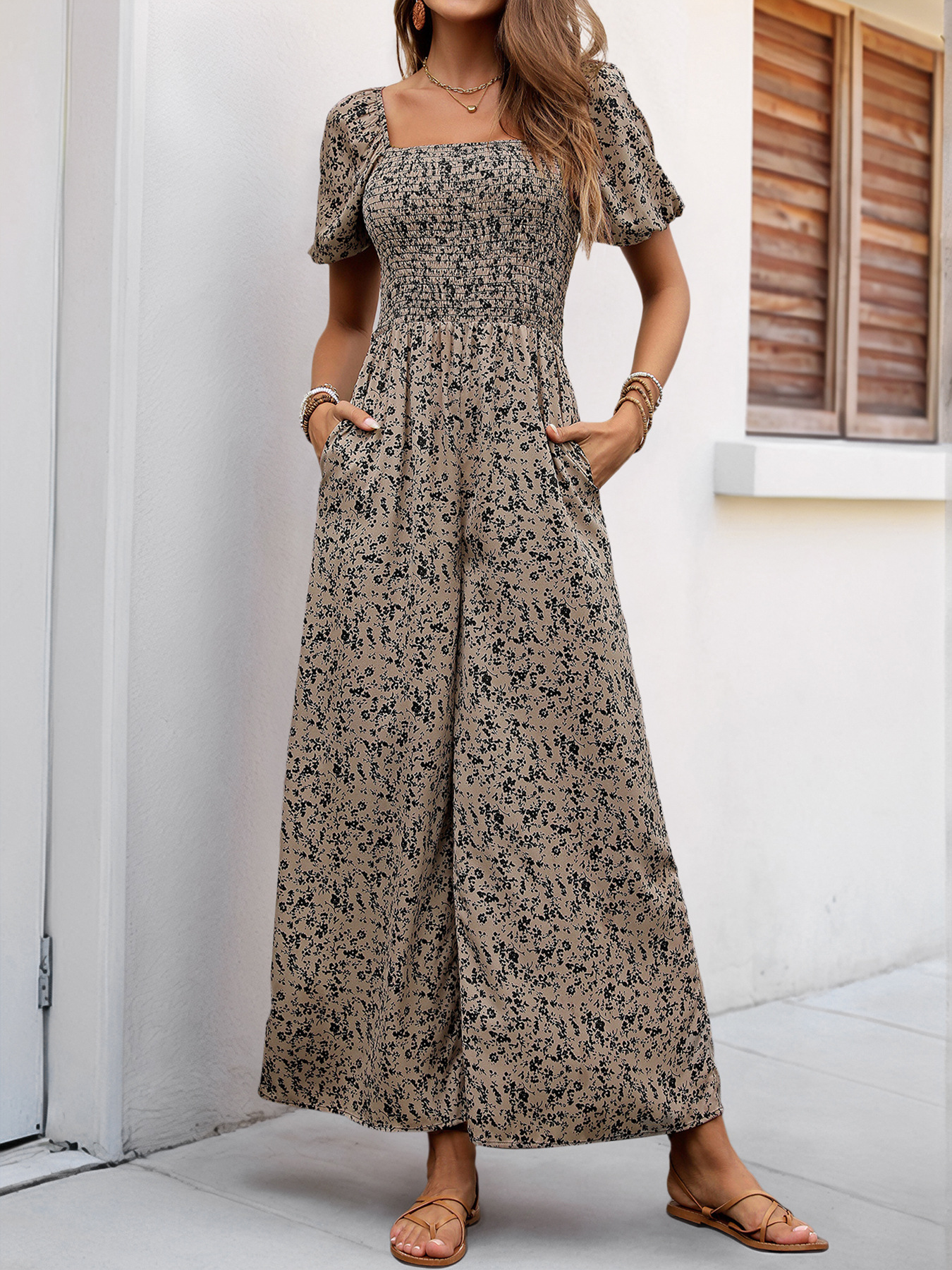 Fashion Women's Wide-leg Pants Printed Jumpsuit Image 11