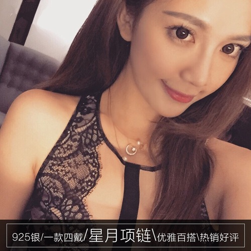 Korean zircon star and moon necklace star and moon pendant short clavicle chain women's silver jewelry wholesale dropshipping