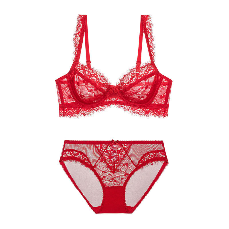 Traje de ropa interior de encaje belleza espalda pequeño pecho sexy mujeres ultrafinas más tamaño pecho grande pequeño transpirable empuja hacia arriba el traje de sujetador