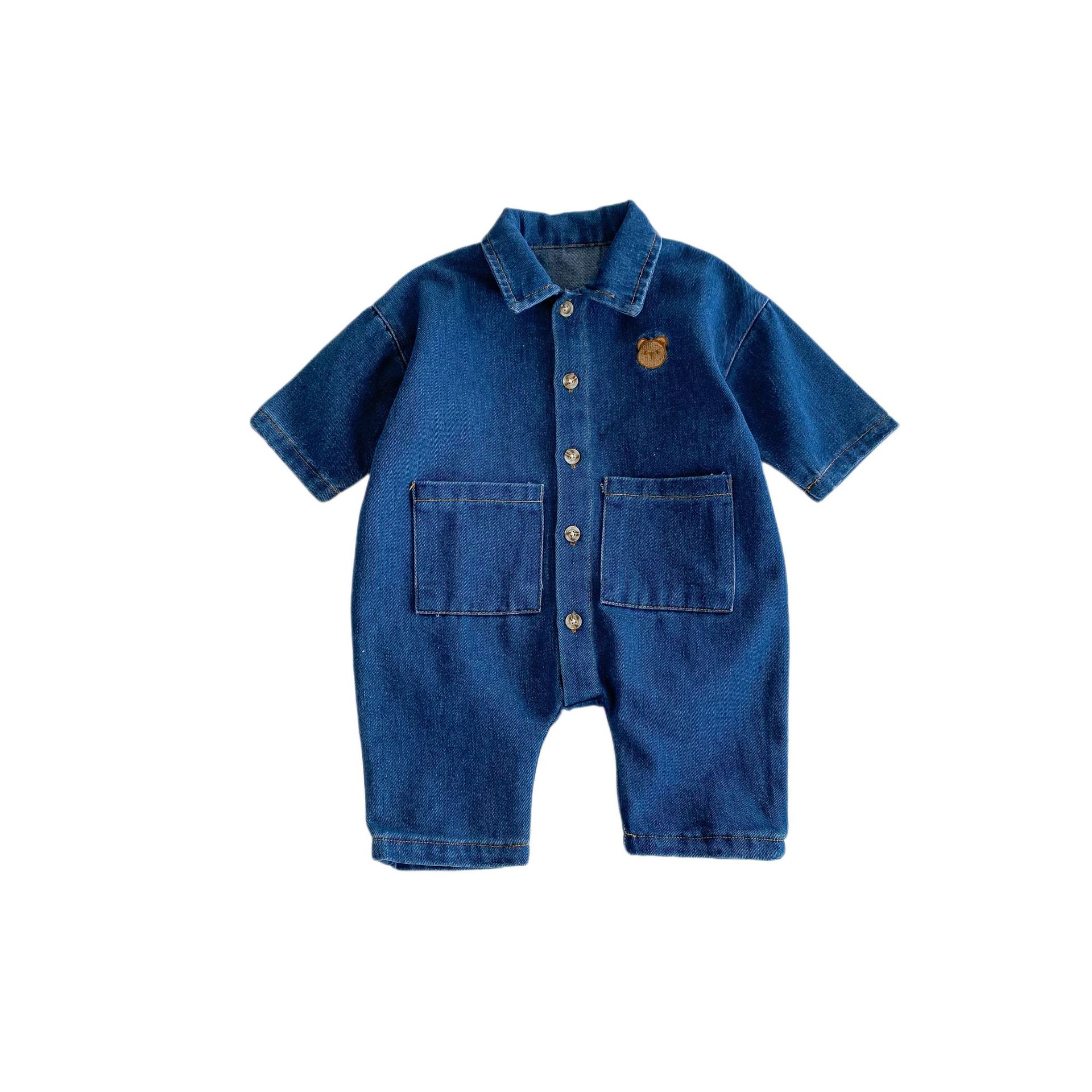 Ropa de vaina de bebé 0-1 años de edad bebé suave Denim Correa primavera y otoño temporada niños y niñas bebé oso ropa mono
