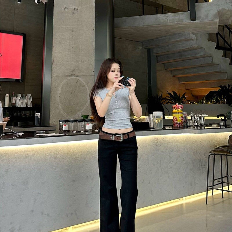In Stock Popchee|Black Cow|Hot Girl Low-Waist Wide-Leg Jeans! Slightly Flared Slimming Jeans~ In Stock Popchee|Black Cow|Hot Girl Low-Waist Wide-Leg Jeans! Slightly Flared Slimming Jeans~