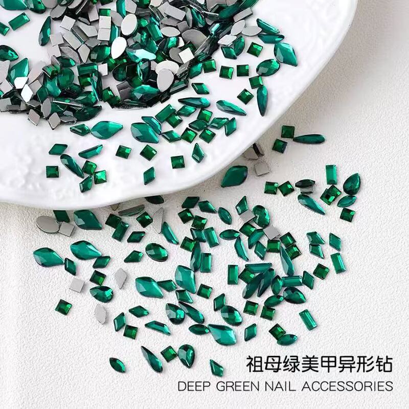 Nail Art Jewelry Internet Celebrant Luxury Flat-bottom Special-shaped Deep Green Water Drilling Green Nail Drill Nail Art Jewelry Internet Celebrant Luxury Flat-bottom Special-shaped Deep Green Water Drilling Green Nail Drill