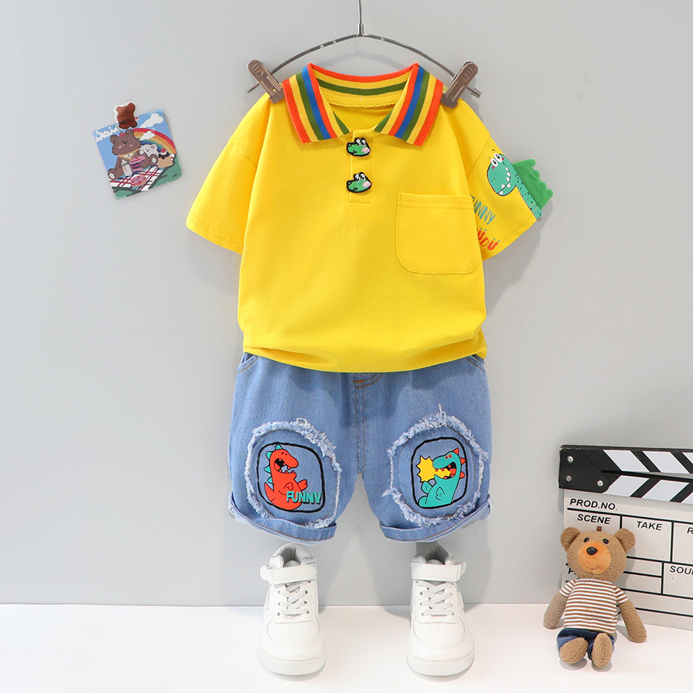 Summer New Boys' Baby Collar Short Sleeve Set Children's Shorts Two-Piece Outfit Cross-border Dropshipping 1920