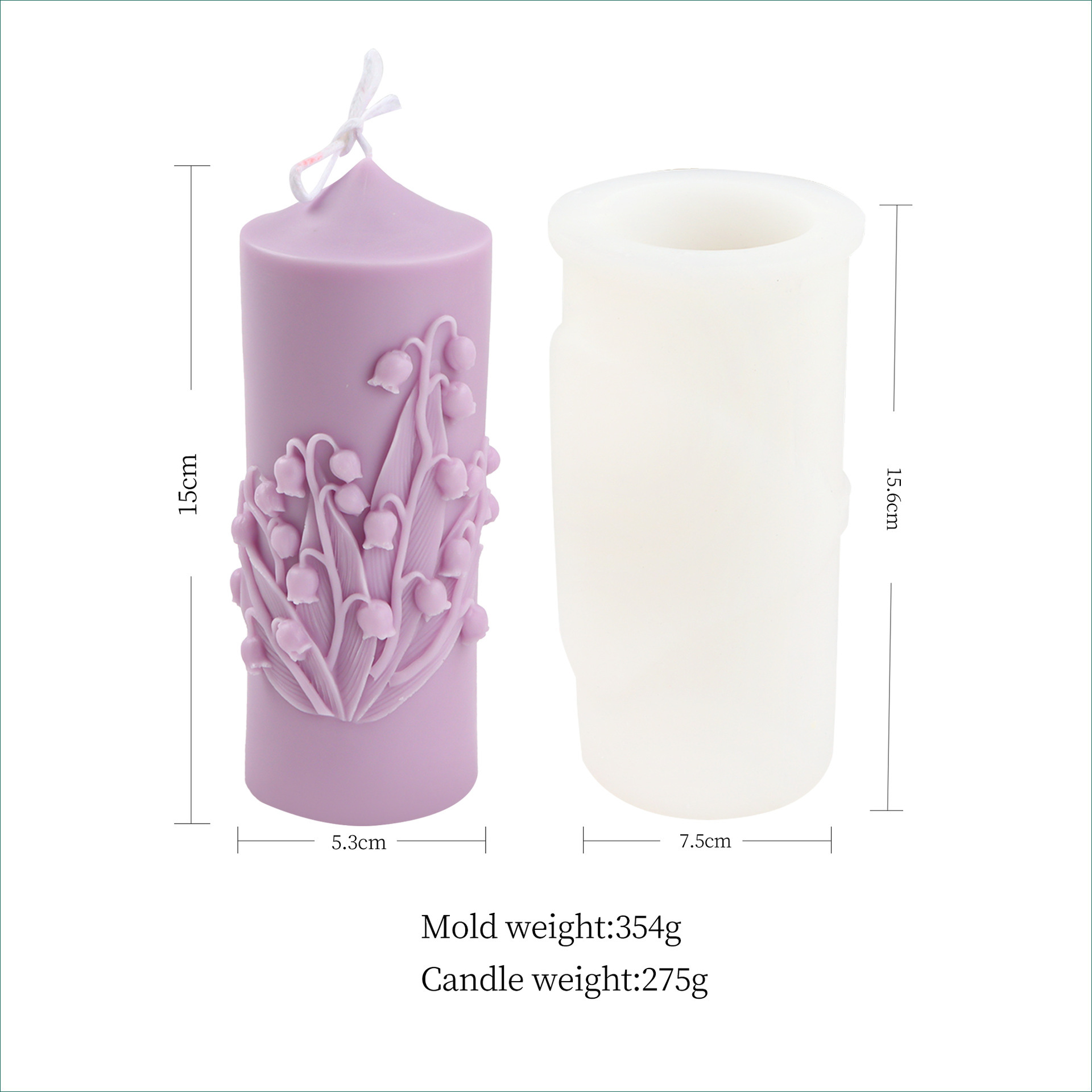 Candle, silicone mold contains rose, orchid