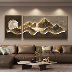 背もたれ付きリビングルーム装飾絵画、軽い豪華さと高級感、ソファ背景壁掛け絵画、組み合わせ絵画、風景二連壁画