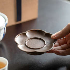 中式复古家用盖碗壶铜制梅花壶承干泡台托盘功夫茶具紫砂壶养壶垫