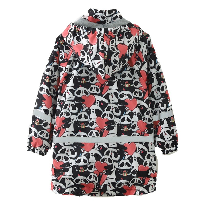 New Rainy Season Children's Raincoat Coat Cute Printed Hood Mid-length Pocket Outdoor Water-playing Jacket