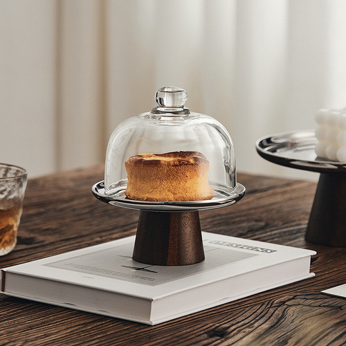 Nordic ins light luxury ceramic fruit plate silver luxury cake tray tall acacia wood living room coffee table storage
