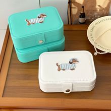 新款可爱腊肠小狗首饰盒收纳盒高档精致小型便携项链戒指防氧化盒