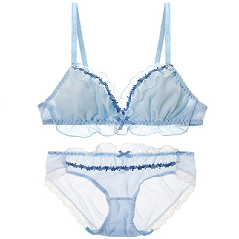 Bra and Panty Set, Comfortable Cute Design, White or Blue, Sizes M–LL (70–80)