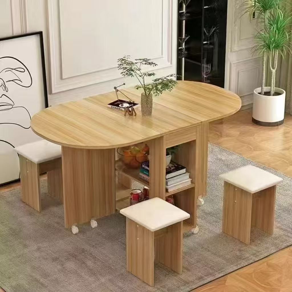 Mesa de comedor plegable doméstica móvil retráctil rectangular simple mesas y sillas multifuncionales de tipo pequeño mesas de comedor combinadas