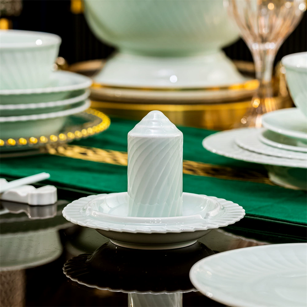 Jingdezhen Ceramic Celadon Large Ashtray Toothpick Box Hotel Dining Table Home Simple Relief Wheat Ear Pattern