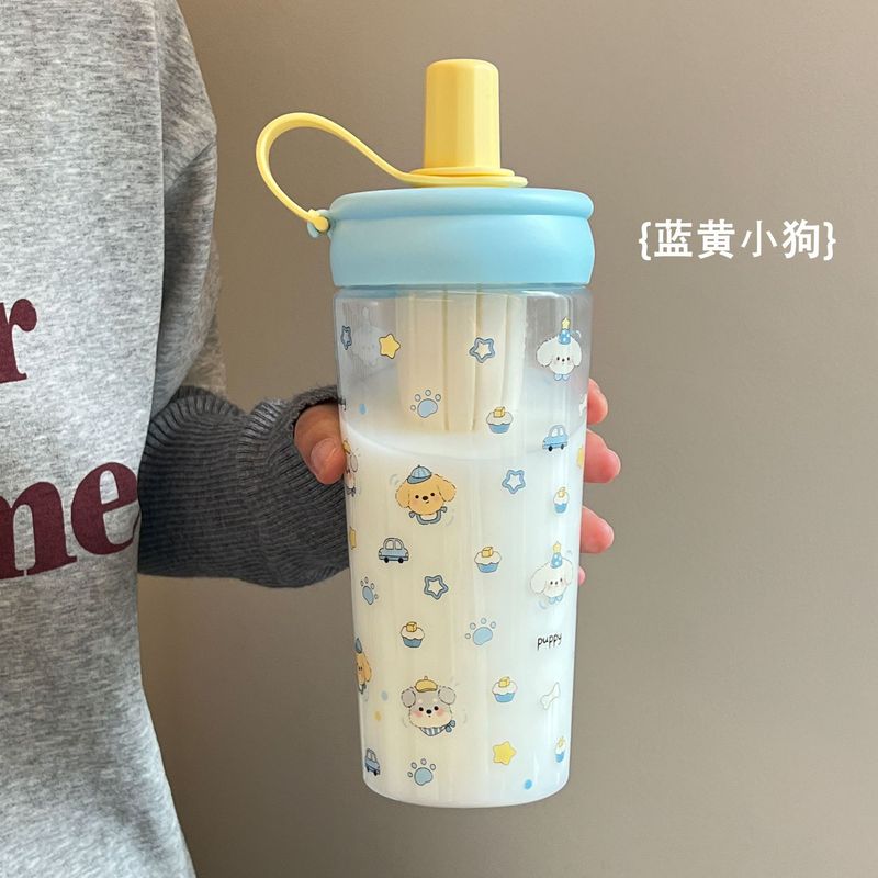 ハンドル付きティーバンクウォーターカップ、見栄えの良い漫画学生ダブルコンパートメントプラスチックウォーターカップ、大容量ドーパミンポータブルストローカップ|undefined