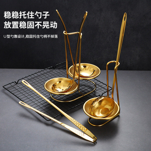 Korean stainless steel hot pot tableware colander soup spoon Korean barbecue clip long handle spoon holder hot pot restaurant golden soup spoon