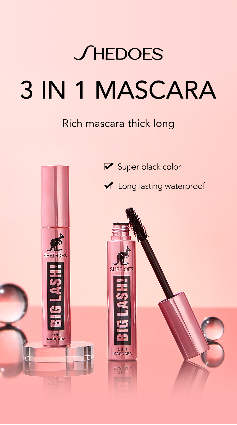 Cross-border SHEDOES Kangaroo Mascara: Waterproof, Thick, Long, Curling, Long-lasting, Big Eyes 4D Mascara details Picture