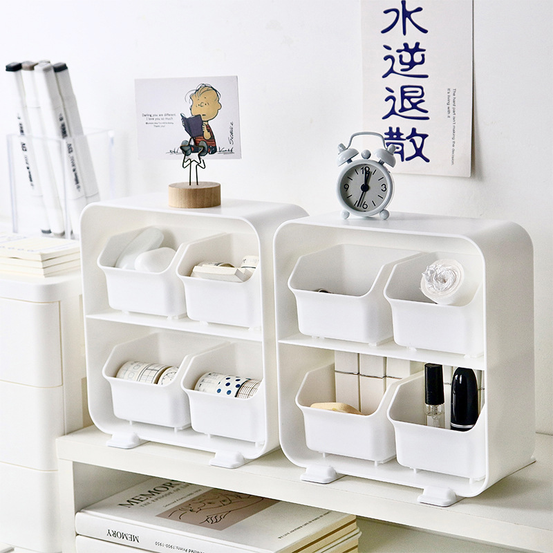 Caja de almacenamiento de escritorio de cuatro rejillas cajón caja de objetos pequeños de cuatro rejillas mesa de papelería multicapa cosméticos misceláneas agua