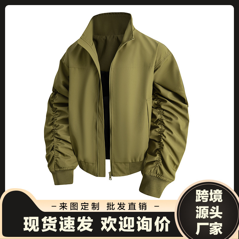 Autumn solid color men's jacket, popular American-style coach flight jacket with three-proof features, stand-up collar, workwear outdoor jacket for men Autumn solid color men's jacket, popular American-style coach flight jacket with three-proof features, stand-up collar, workwear outdoor jacket for men