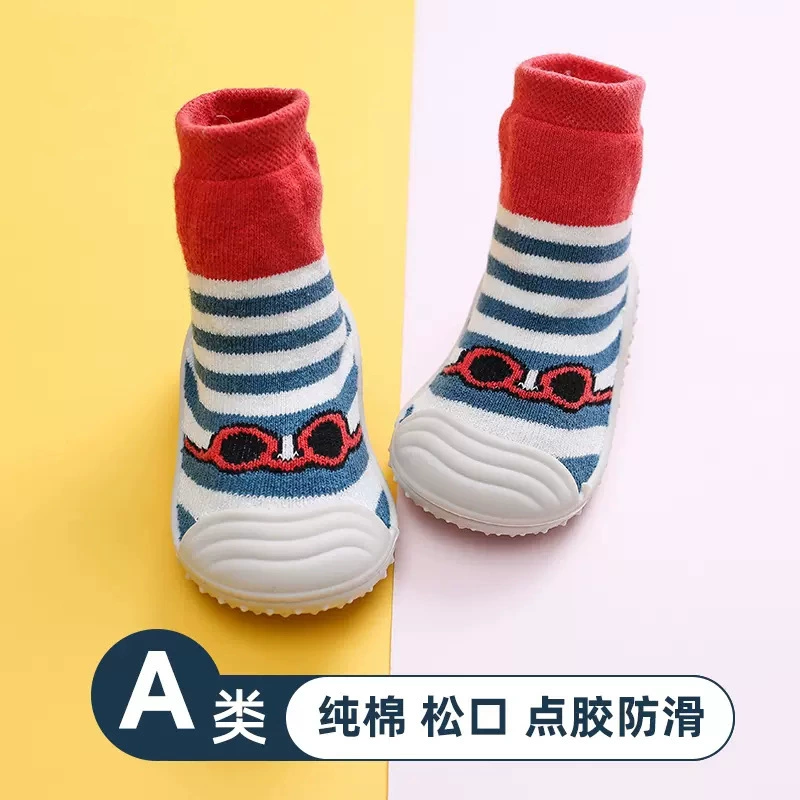 Носки для малышей, весна-осень и зима, Детская Нескользящая домашняя обувь и носки с мягкой подошвой, теплые утолщенные Носки с защитой от падения, хлопчатобумажные носки